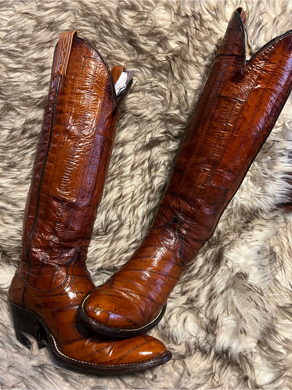 Dan Post Women Cognac Brown Exotic Full Eel Western 17in Knee Boots Sz 5 C